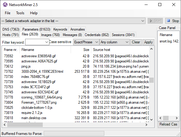 Files tab in NetworkMiner 2.5