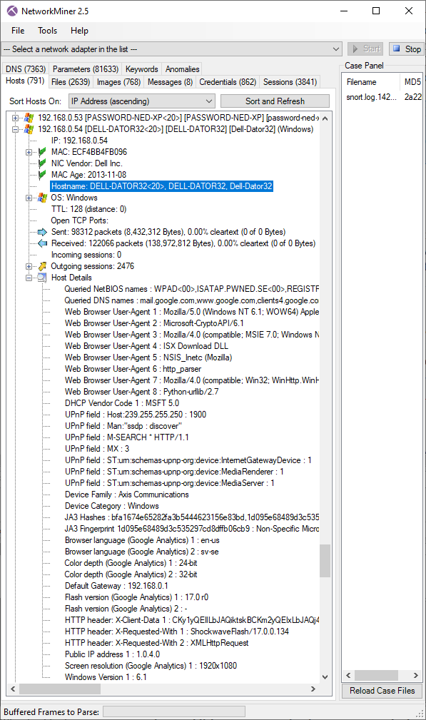 Host details in NetworkMiner 2.5